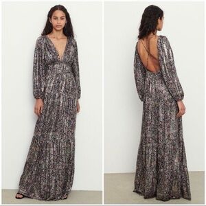 BA&SH Robe Glady Paisley Open Back Long Sleeve Maxi Dress size Small / 4 NWOT